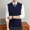 Chaleco de punto para hombre estilo 'old money' yingao, otoño e invierno, nuevo patrón de diamantes, lana pura, sin mangas, para mediana edad y mayores, chaleco transfronterizo