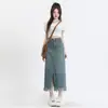 Falda Vaquera Vintage con Flecos para Mujer Verano Longitud Media Cintura Alta Abertura Frontal Línea A Recta Cadera Falda