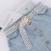 Hebilla Cuadrada Hebilla Redonda Cinturón Ancho para Mujer Tejido con Perlas Decorativo Sello de Cintura Accesorios para Vestido Chaqueta Cinturón para Jeans