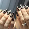 Uñas Postizas Color Café Estilo Ojo de Gato Estampado de Leopardo Usables Largas Forma de Almendra Manicura Retro Atmósfera de Alta Gama Producto Terminado