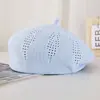 Boina de Punto Hueca de Color Sólido Estilo Japonés para Mujer, Boina Artística de Pintor Delgada y Transpirable de Verano, Boina para Adelgazar el Rostro