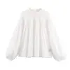 Fabricantes Mayoristas de Ropa para Mujer Transfronteriza Primavera 2026 Tops Camisa Plisada de Manga Larga con Cuello Redondo Europeos y Americanos