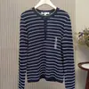 Suéter de punto casual de manga larga con cuello Henley a rayas y cuello redondo, mezcla de lana Merino 488210 491086