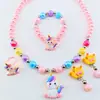 Collar Pulsera Arete Diadema Pasador de Pelo de Niños Unicornio Pony Polly Joyería de Perlas con Cuentas de Dibujos Animados Regalo