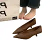 Zapatos de Salón Individuales para Mujer, Nuevo Estilo Invierno, Zapatos de Tacón Bajo, Elegantes Zapatos de Tacón de Aguja Puntiagudos Estilo Francés, Zapatos de Mujer para Ir al Trabajo, Zapatos Retro de Tacón Bajo