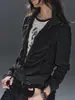 Sudadera tipo cárdigan con rayas negras y grises, costuras con ojales, cuello alto, estilo punk, puños y dobladillo acanalados, chaqueta ligera para hombres y mujeres