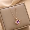 [Acero titanio] Collar con colgante de corazón de océano para mujer, joyería sin color, disponible al por mayor.
