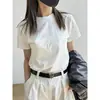 Camiseta Blanca de Manga Corta con Cuello Redondo para Mujer, Camiseta de Algodón Puro para Verano, Simple y Versátil, Top Holgado de Manga Media Estilo Nuevo