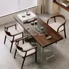 Mesa de Chá e Conjunto de Cadeiras para Varanda de Apartamento Pequeno em Noz Preto Sul-Americano para Casa, Mesa de Chá Moderna Simples de Luxo Leve