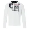 Camiseta retro de manga larga con bloques de color y cuello negro, camiseta básica Yabi oscura de nicho ajustada de cuello redondo para hombres y mujeres