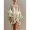 Nuevo vestido corto estampado con volantes estilo europeo y americano 2026 para mujer, estilo vacacional, holgado y elegante, moda irregular