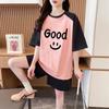 Conjunto Deportivo Casual de Algodón Puro de Talla Grande con Combinación de Colores de Celebridad de Internet para Mujer Verano 2025 Nuevo Estilo Coreano Conjunto de Dos Piezas con Pantalones Cortos de Manga Corta