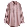 Camisa Jeans Rosa Sakura para Trabalho 2026 Outono Nova Jaqueta Feminina Corte Solto 100% Algodão Camisa Curta