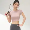 Camiseta Deportiva de Verano Transpirable para Mujer, Estilo Corto, Transpirable, de Secado Rápido, para Correr, Ajustada, Top de Fitness Yoga con Sensación de Segunda Piel