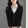 Tejido de Punto Falso de Dos Piezas para Mujer Suéter Delgado 2026 Primavera Otoño Nuevo Estilo Versión Coreana Chaqueta Exterior Corta Suéter Top