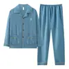 Pijama Jacquard de Algodón Nube para Hombre Primavera/Verano Cárdigan Manga Larga Pantalón Largo Conjunto de Dos Piezas Casual Sencillo Ropa de Casa Se Puede Usar al Aire Libre