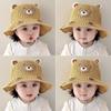 Sombrero de Sol de Paja para Niños Verano Ala Ancha Transpirable Protector Solar Sombrero de Paja Dibujo Animado Coreano Oso Lindo Sombrero de Sol para Bebé