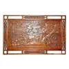 Decoración colgante de talla en madera de Dongyang para sala de estar, Colgante de pared estilo chino, Talla hueca de madera de alcanfor, Fortuna, Longevidad, Felicidad, Placa horizontal de madera maciza