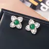 Brincos de Zircônia Ágata Trevo de Quatro Folhas, Luxo Acessível, High-End, Brincos de Moda Super Brilhantes, Design de Nicho, Brincos Exquisitos e Versáteis