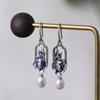 Pendientes de plata de ley 925 con diseño vintage de ciervos dorados, color azul quemado, al por mayor, para mujer, hechos a mano en plata tailandesa, con perlas cloisonné.