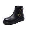 Jishu 2024 Otoño e Invierno Nuevas Botas de Mujer de Tacón Cuadrado con Hebilla de Cuero de Vaca de Capa Superior de Cuero Genuino con Cremallera de Color Botas Martin Botas Individuales