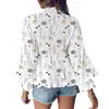 2025 Primavera y Otoño Nuevo Transfronterizo Amazon Wish Ropa Europea y Americana Cuello en V Encaje Empalmado Camisa Estampada Camisa para Mujer
