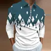 Nova Camisa Polo Casual Masculina de Outono 2023, Comércio Exterior, Estampa 3D, Cor Sólida, Zíper, Manga Longa