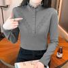 Terciopelo acanalado otoño e invierno elegante delgado ajustado cálido camisa base moda nuevo encaje top combinable