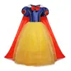 Vestido de Blancanieves Europeo y Americano para Halloween Dibujos Animados Manga Corta Vestido con Capa Roja Vestido de Princesa Hilo Bronceado Vestido Abullonado