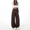 Outono 2026 Novo Calça Feminina Cor de Café Cintura Alta Emagrecedora Solta Perna Larga Curva Calça Banana