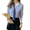 Foto Real de Blusa de Chiffon com Decote V Branca para Mulheres 2025 Outono Novo Design Estilo Nicho Levemente Maduro Roupa Feminina