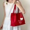 Bolso Tote para Ir al Trabajo Bolso de Lona Rojo de Gran Capacidad para Mujer 2025 Nuevo Casual Simple de Axila Hombro