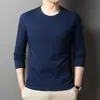 Camiseta de manga larga para hombre de color liso con cuello redondo, primavera y otoño, casual, fina, de color liso, base suelta, sudadera