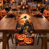 Caminho de mesa transfronteiriço novo 2027 para Halloween com estampas de gato preto e abóbora em alta definição, para decoração de mesa festiva em casa