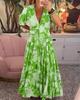Exportación Transfronteriza Europea y Americana Amazon Estación Independiente Aliexpress Verano Cuello en V Estampado Falda Larga Vestido Suelto