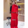 Traje Deportivo Casual Estilo Europeo Rojo para Mujer, Primavera y Otoño 2025 Nuevo Moda Tendencia Holgado Pantalones de Pierna Ancha Conjunto de Dos Piezas