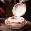 Vajilla de Cerámica Nostálgica, Plato Rojo Doble Felicidad para Hot Pot de Chongqing, Bol Palacio de Nueve Compartimentos, Bol de Postre Antiguo, Bol Pequeño de Vino de Taberna