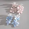 Pendientes de Borla con Corazón de Resina y Flor de Aguja de Plata Transfronterizos Europeos y Americanos con Diamantes, Pendientes de Estilo Dulce, Pendientes Exagerados de Alta Gama para Mujer