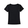 Camiseta de Manga Corta con Cuello Cuadrado Grande Escotado Estilo Europeo y Americano para Mujer Verano Spice Girls Ajustada Camisa Base Top Corto Sexy de Moda