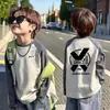 Camiseta de Manga Raglán para Niños, Bloques de Color, Algodón Puro, Manga Larga, Estilo Otoño, Moda Coreana, Corte Holgado, Ropa de Abrigo Elegante