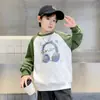 Tallas Medianas y Grandes para Niños 2026 Nuevo de Moda Genial Manga Larga Bloque de Color Cuello Redondo Estampado de Audífonos Sudadera Otoño Casual Atractivo Elegante
