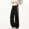 Calça Moletom Scimitar Retro Americana Branco-Cinza Masculina Primavera e Verão Listrada Casual Esportiva Solta Reta Perna Larga