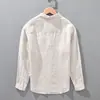 Camisa de Lino Hilado para Hombre Cuatro Estaciones Manga Larga Top Estilo Coreano Lino Transpirable Camisa talla extra Casual Holgado para Hombre