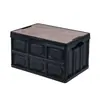 Caja de Almacenamiento Plegable para Camping al Aire Libre Organizador de Camping Caja de Almacenamiento con Tapa de Madera para Maletero de Coche Almacenamiento Portátil