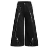 Calça jeans de alta qualidade, estilo americano, para rua, resistente, com barra desfiada, zíper, levemente flare, para homens e mulheres, perna larga, solta, corte reto, calça de trabalho