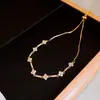 Pulsera de Trébol de Circonita y Nácar Lujo Ligero Temperamento de Gama Alta Joyería Estilo Coreano Ins Celebridad de Internet Estilo Popular Joyería al por Mayor