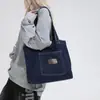 Bolsa Grande de Jeans Lavado Estilo Japonês Tendência Moda Versátil Casual Bolsa de Ombro Sacola de Compras Bolsa de Braço