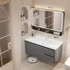 Conjunto de gabinete de banheiro em alumínio alveolar espessado com gavetas, lavatório integrado de cerâmica, bancada e pia