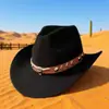 Chapéu Alto Preto Retrô, Chapéu de Cowboy Ocidental Unissex com Acessórios de Cabeça de Vaca, Chapéu de Jazz Estilo Étnico