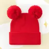 Popular Gorro de Lana Grueso y Cálido para Otoño e Invierno con Logo Personalizable, Gorro de Punto Color Sólido para Exteriores Resistente al Viento, Lindo con Doble Pompón